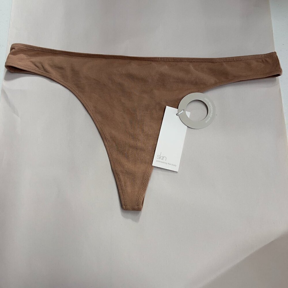 Skin Women's Plus Organic Pima Cotton Maple Thong Panty XXL NWT